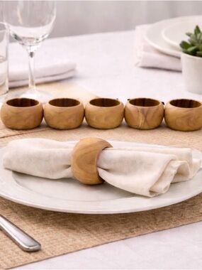 Bethlehem Olive Wood Napkin Rings Set of  6 Handmade Holy Land Asfour